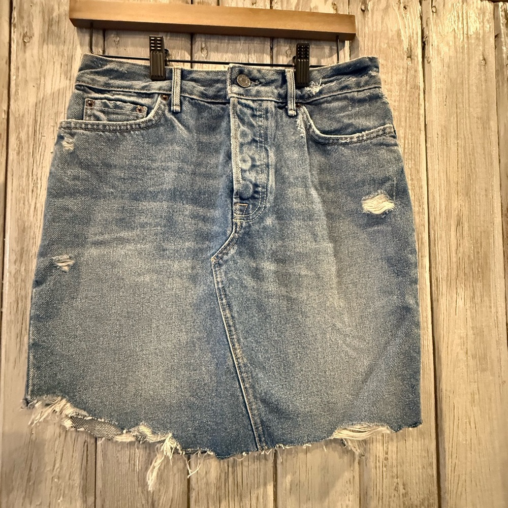 GRLFRND Light Blue Distressed Mini Skirt